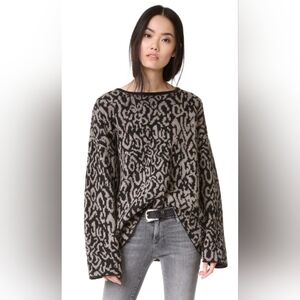 IRO Black and Taupe Leopard-Patterned Knit Pullover